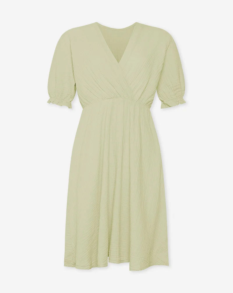DILA MOUSSELINE DRESS LICHT OLIJFGROEN