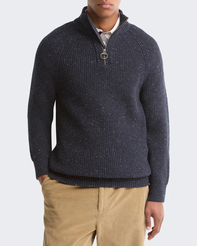 Heren Essentials gemêleerde trui met halve rits Blauw