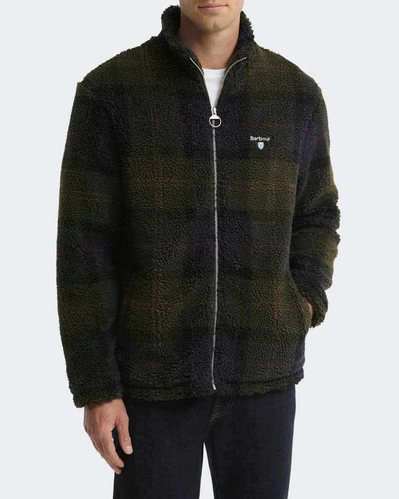 Heren Fleece sweater met rits en ruitmotief Grijs