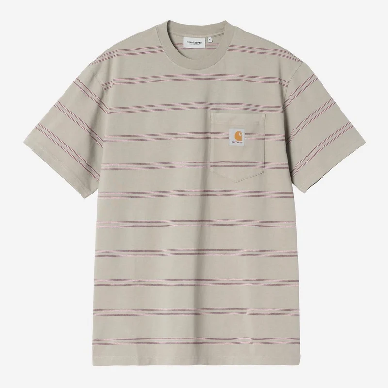 Carhartt WIP Bert gestreept T-shirt met borstzak voor heren | Schaduwgroen Havana geverfd