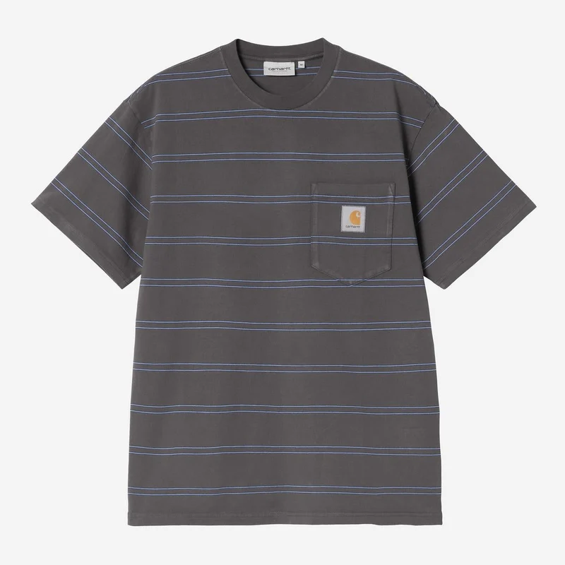 Carhartt WIP Bert gestreept T-shirt met borstzak voor heren | Grafiet Curaçao geverfd