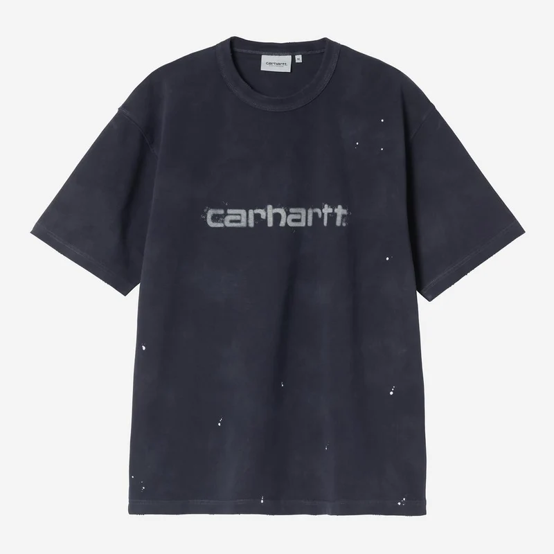 Carhartt WIP T-shirt voor heren met schildersprint | Donkerblauw met Destory Wash-spatpatroon