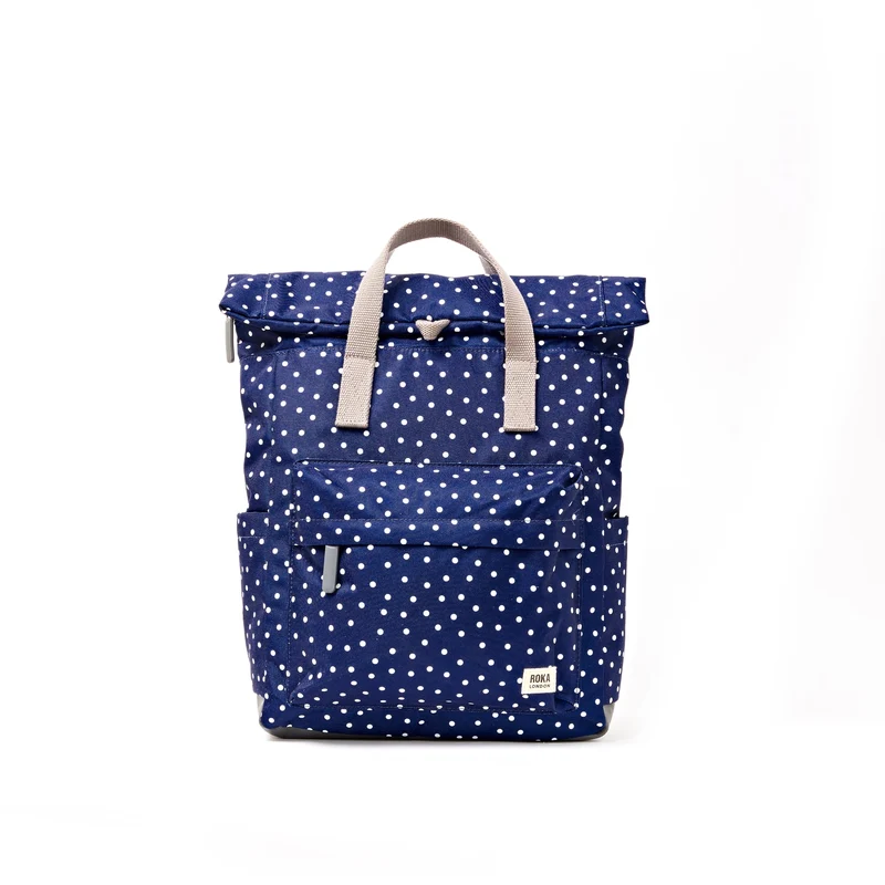 ROKA Canfield B Navy Pola Dot Medium Tas van gerecycled canvas