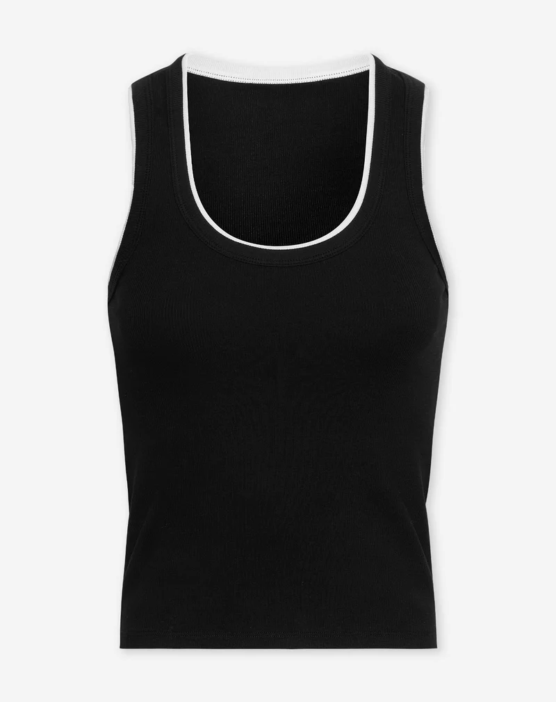 CONTRAST BINDING RIB TOP ZWART