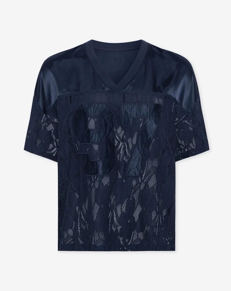 97 SATIN LACE OVERSIZED TEE MARINEBLAUW