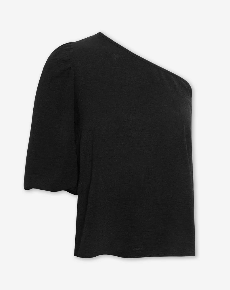 JULIE ONE SHOULDER PUFF SLEEVE TOP ZWART