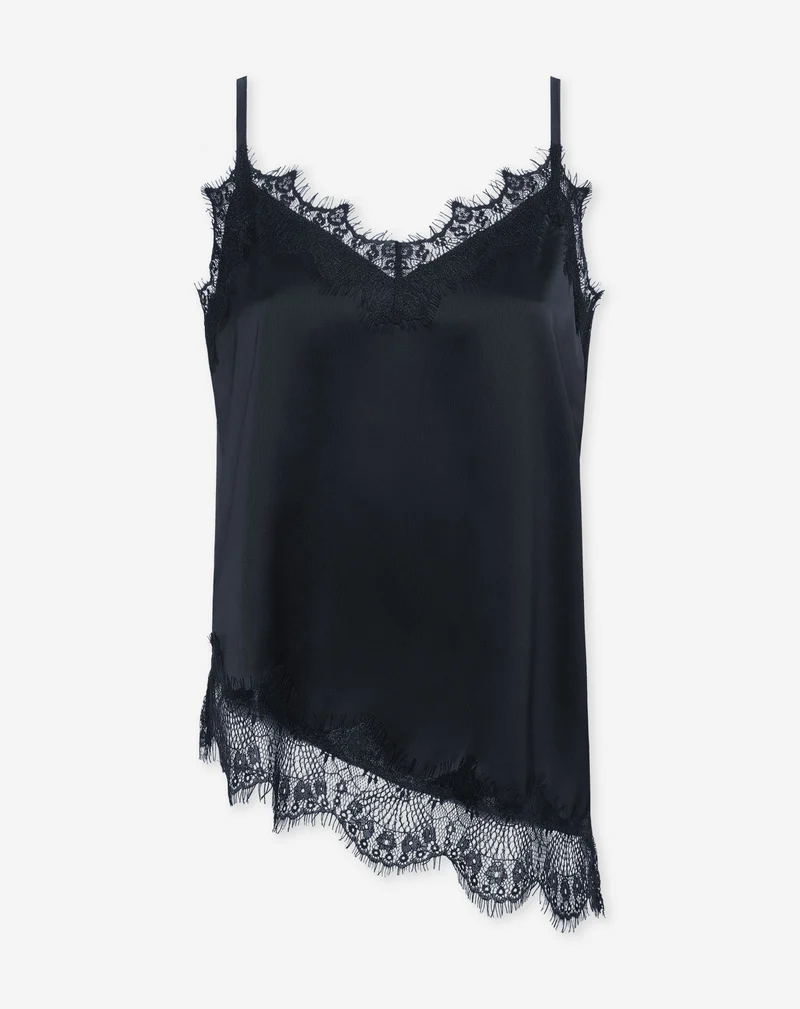 ASYMMETRIC SATIN LACE CAMI TOP MARINEBLAUW