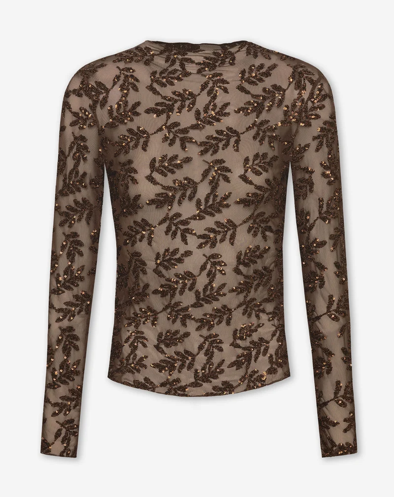 SEQUINS SMALL LEAF TOP BRUIN