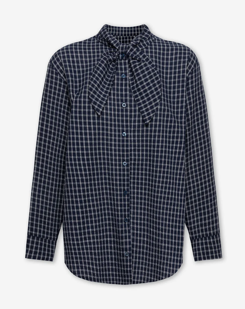 CHECK BOW BLOUSE MARINEBLAUW