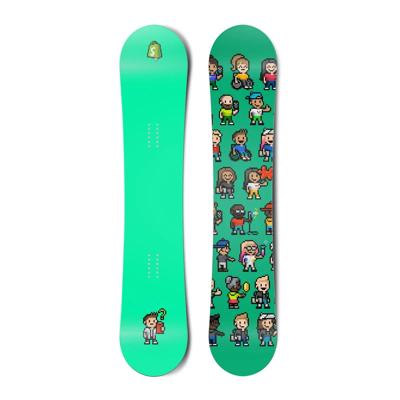 Pixelated Character Green Shopify Snowboard