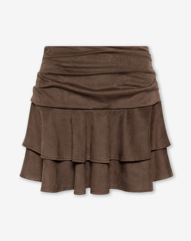 SUEDINE RUFFLE SKIRT BRUIN