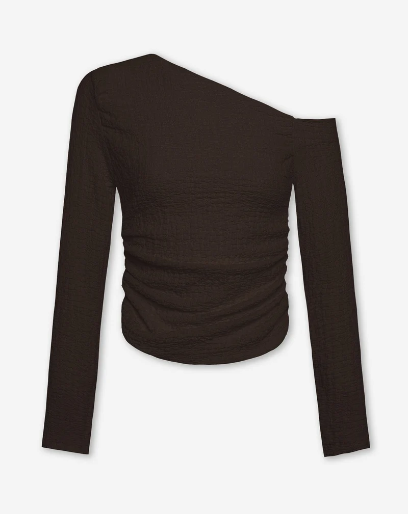 STRUCTURE OFF SHOULDER RUCHED TOP DONKERBRUIN