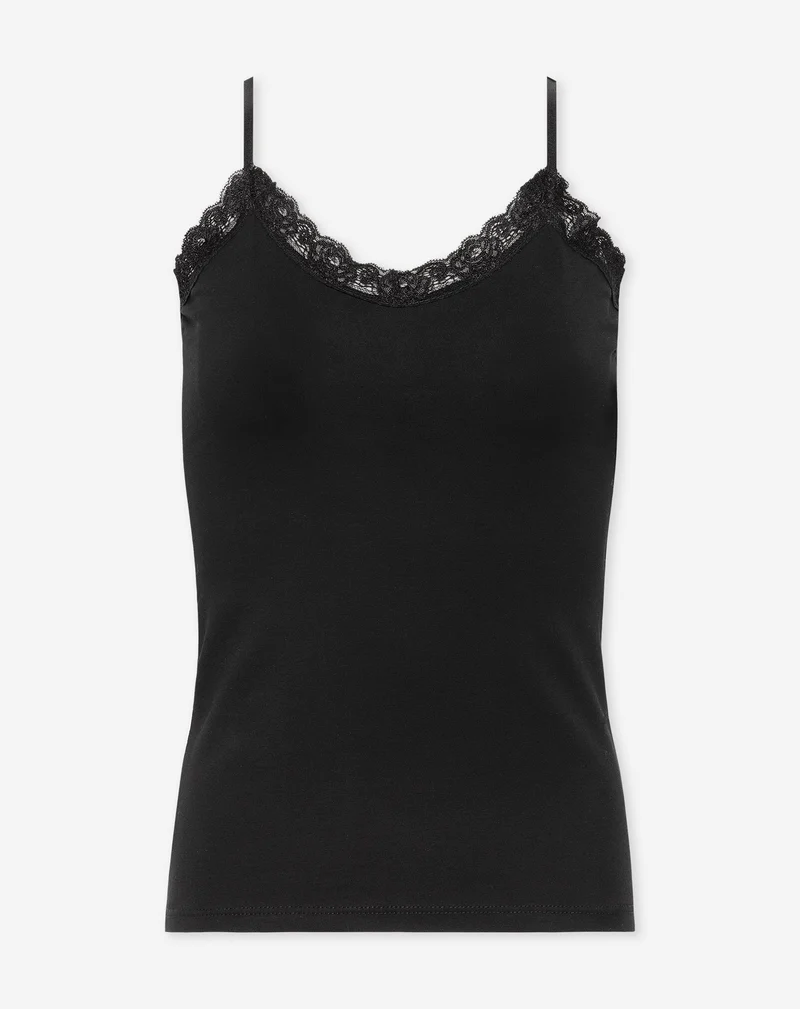 LACE V-NECK CAMI TOP ZWART