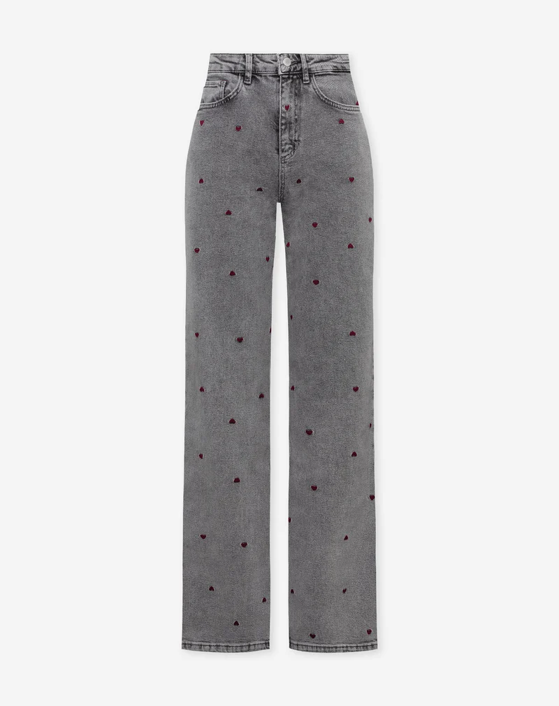 HEART BOOTCUT JEANS GRIJS BURGUNDY