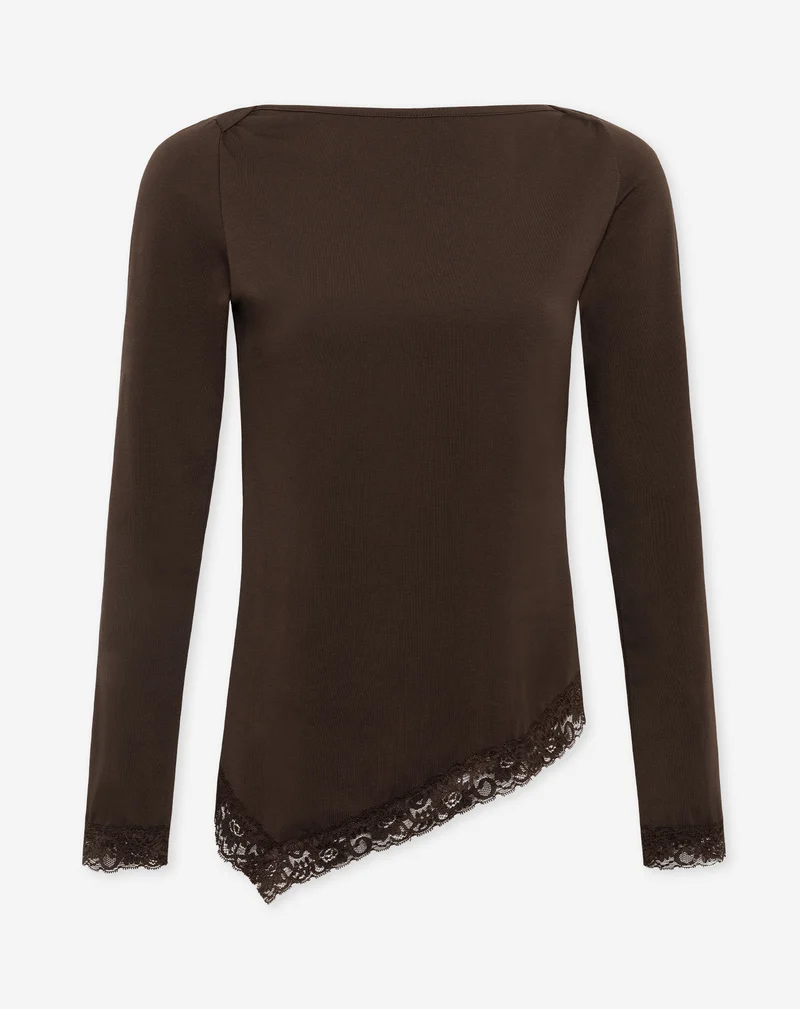 TAMAR ASYMMETRIC LACE TOP DONKERBRUIN