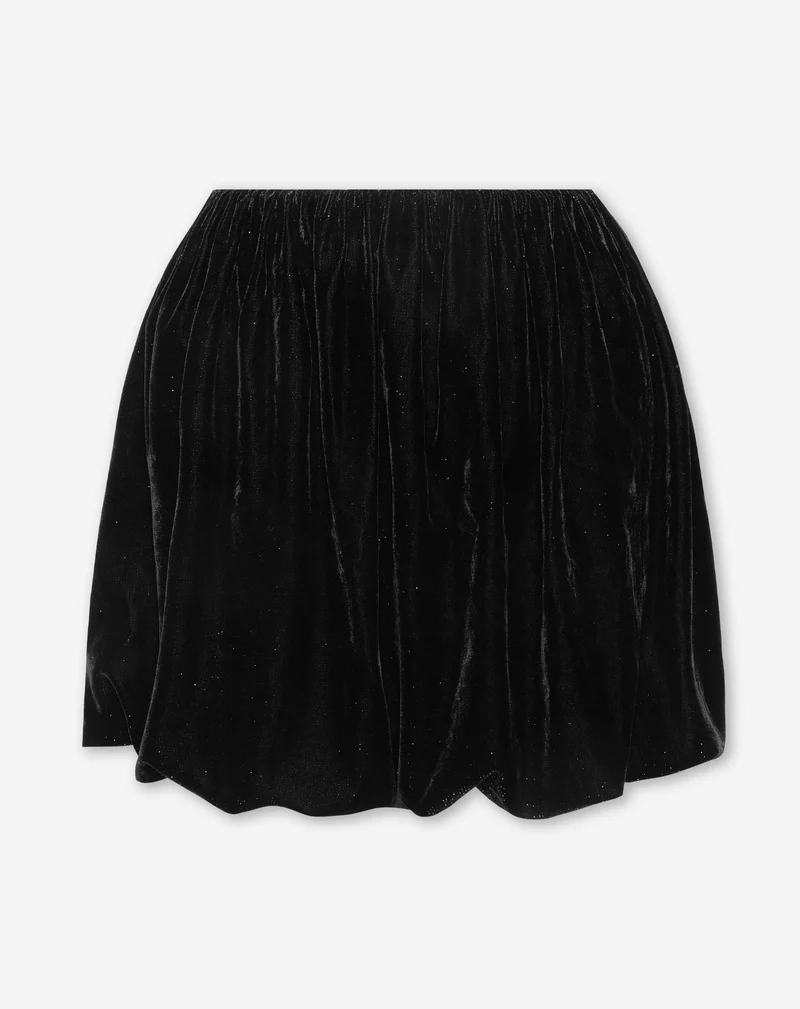 VELVET GLITTER BUBBLE HEM SKIRT ZWART