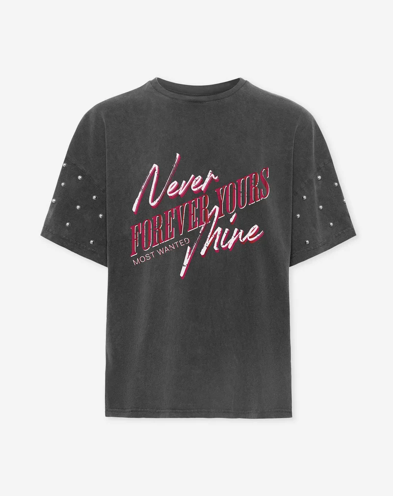 FOREVER YOURS STUD SLEEVE TEE ACID GRIJS