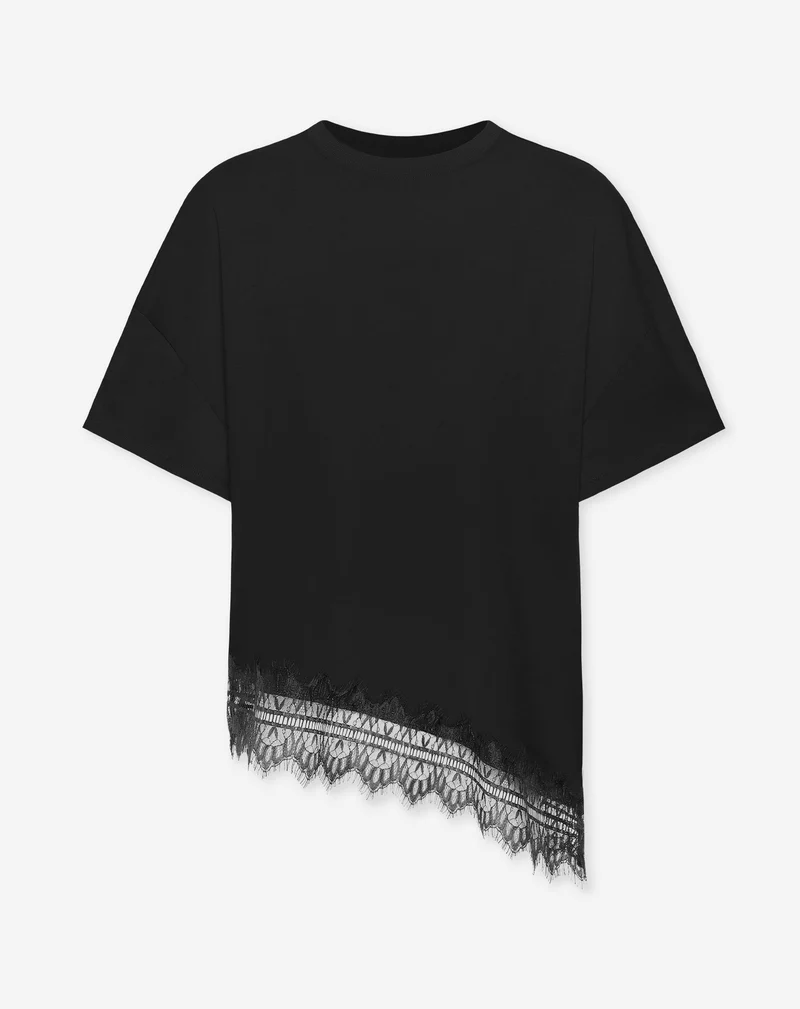LACE BORDER OVERSIZED TEE ZWART