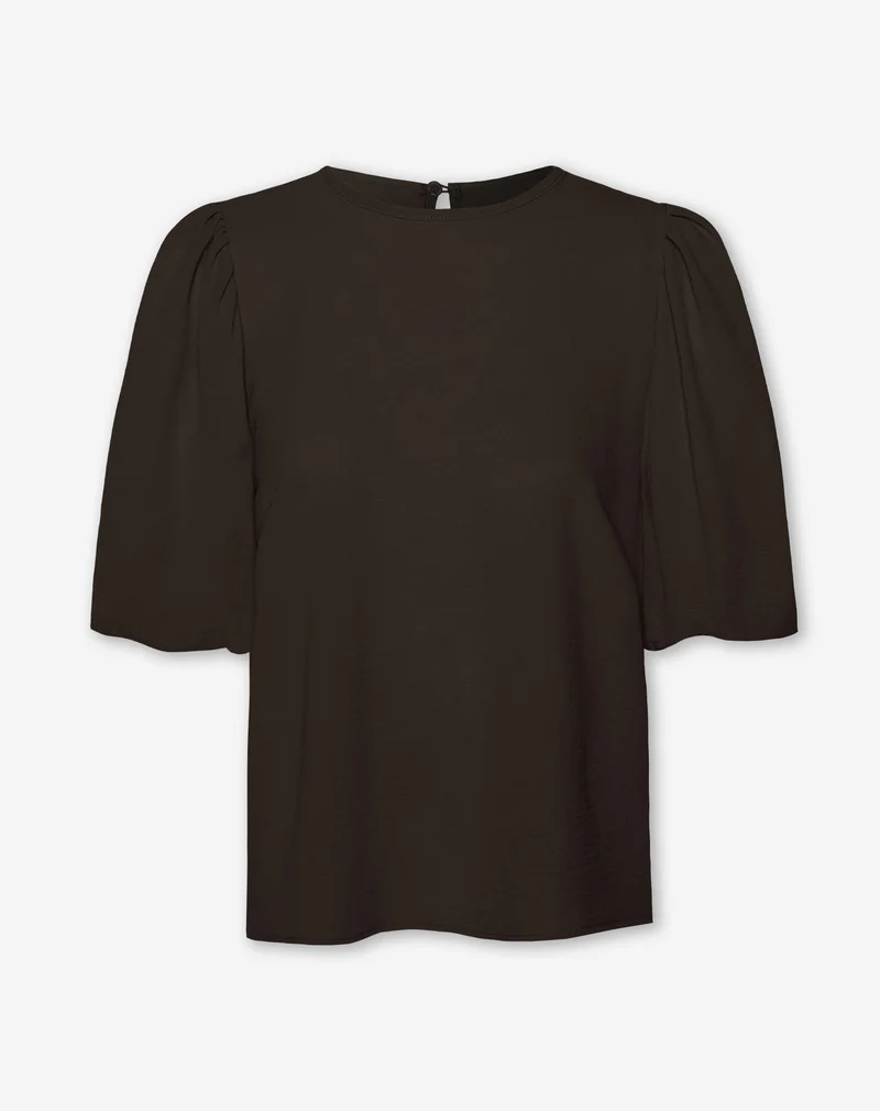 JULIE PUFF SLEEVE TOP DONKERBRUIN