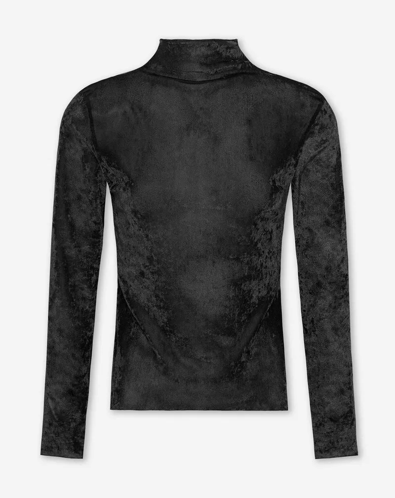 VELVET COL TOP ZWART