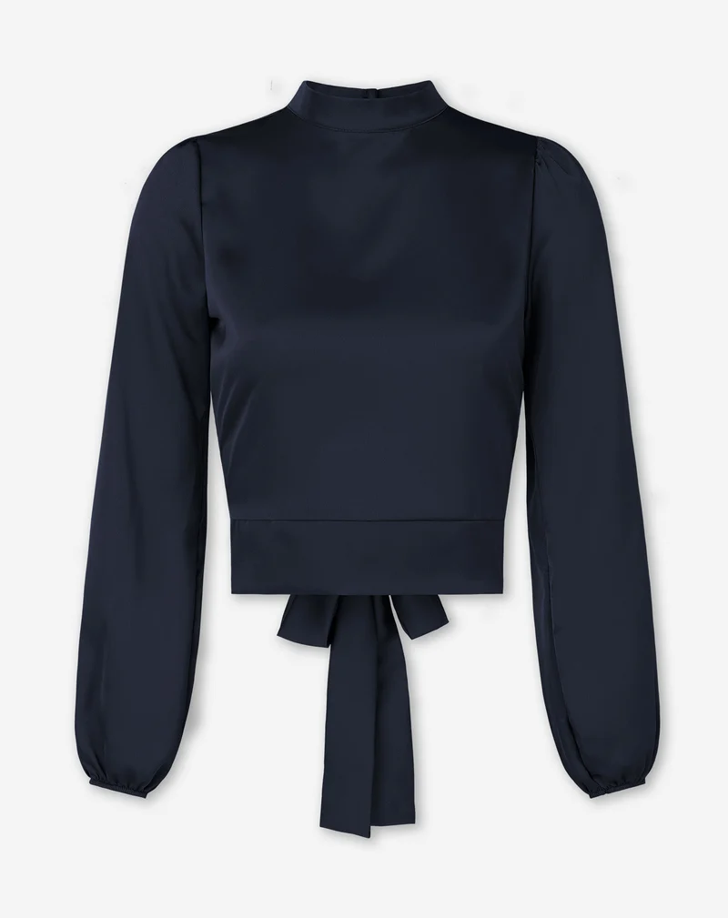 SATIN BOW TOP MARINEBLAUW