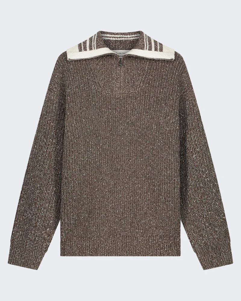 Heren Chunky gebreide sweater met rits en visgraatvlecht Off White