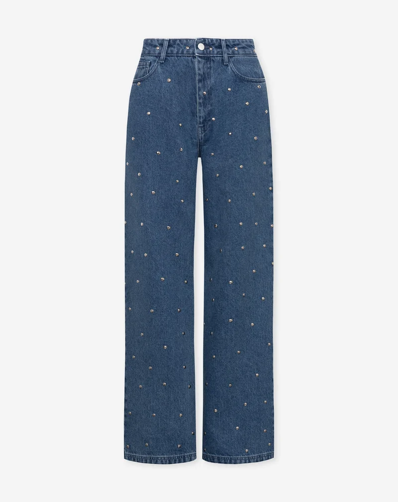 BIG STUD WIDE LEG JEANS BLAUW