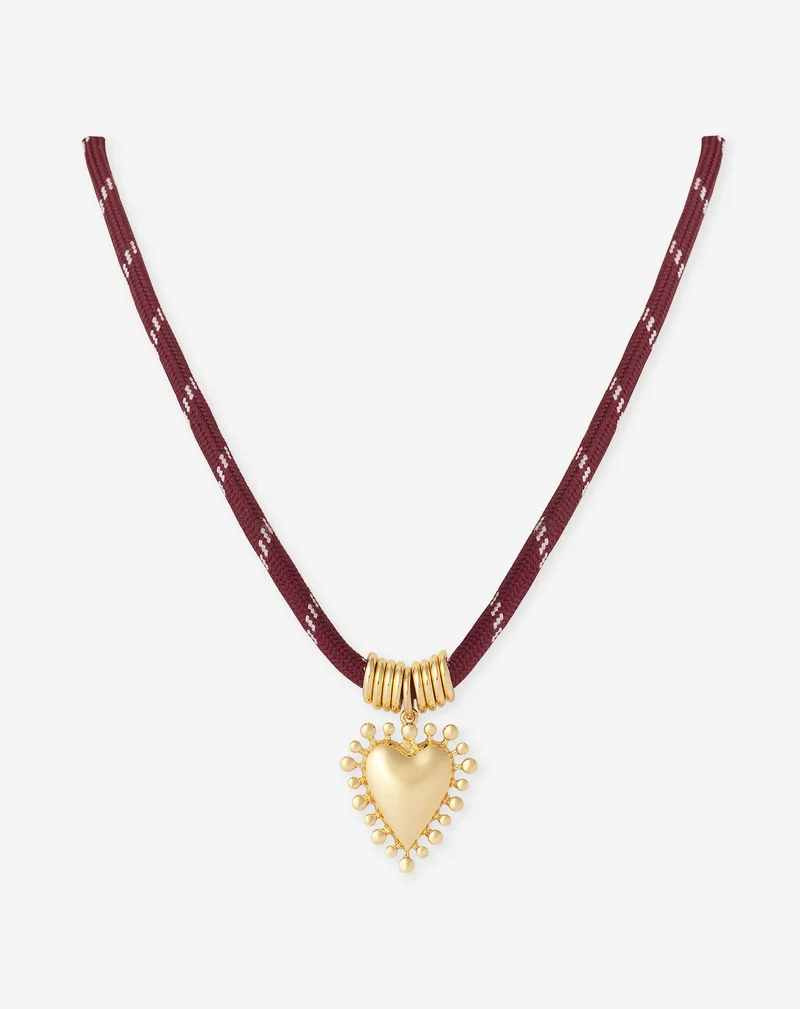 HEART CORD NECKLACE BURGUNDY