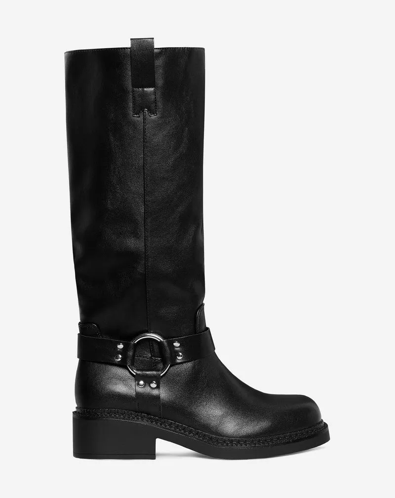 FAUX LEATHER BIKER BOOTS ZWART