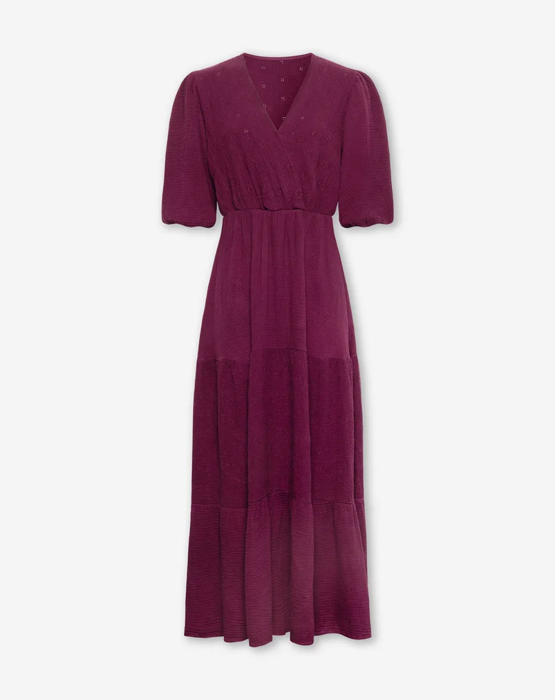 LOIZA FLOWER MOUSSELINE MAXI DRESS CHERRY