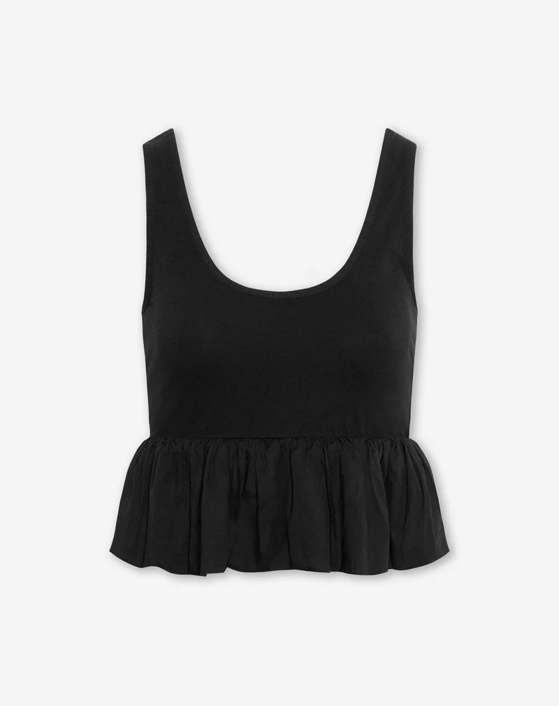 CONTRAST BUBBLE HEM SINGLET ZWART
