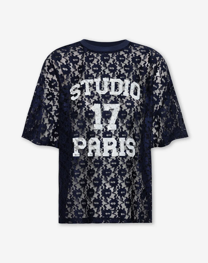 LACE STUDIO PARIS OVERSIZED TEE MARINEBLAUW