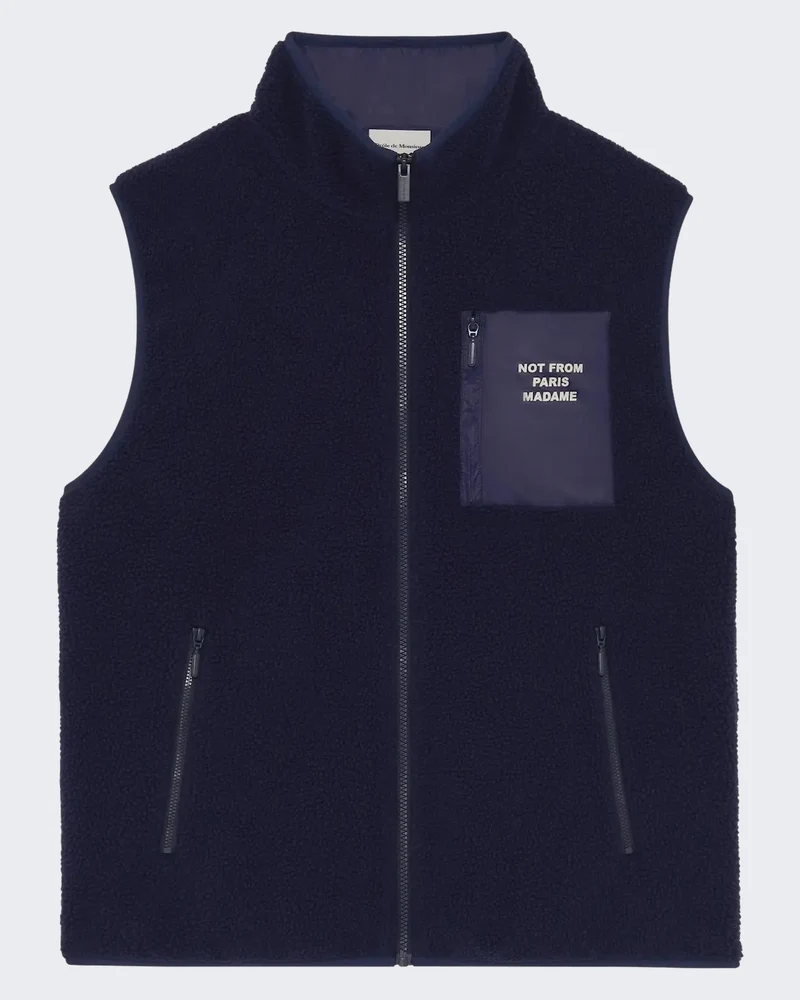 Heren Mouwloze sherpa jack met slogan Blauw