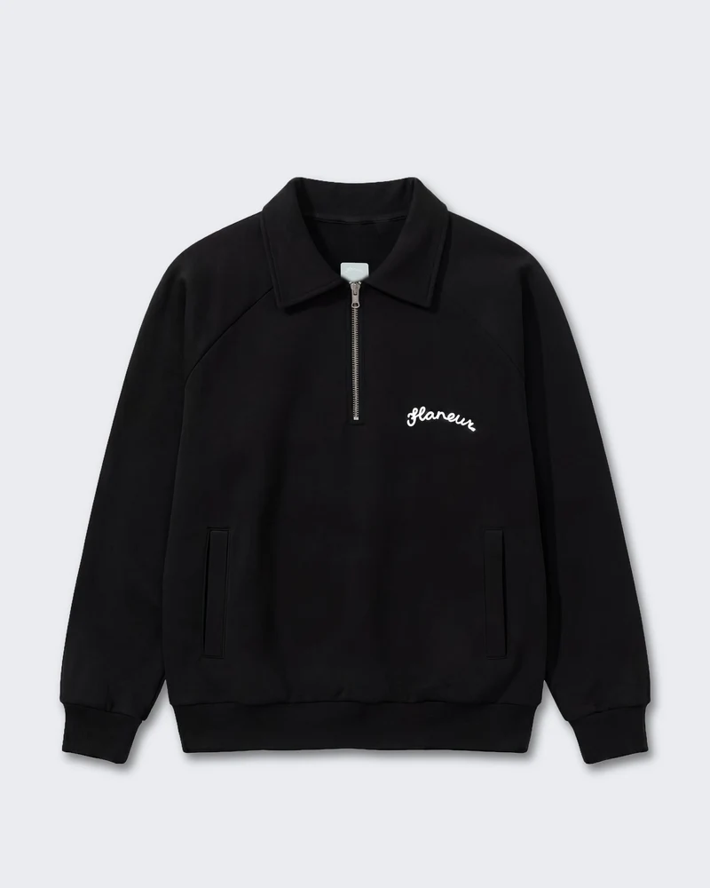 Heren Sweater met raglanmouwen en halve rits Zwart
