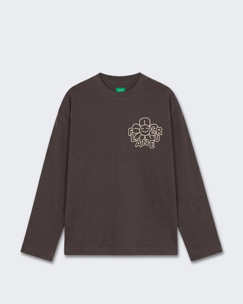 Heren Longsleeve shirt met bloemenprint Bruin