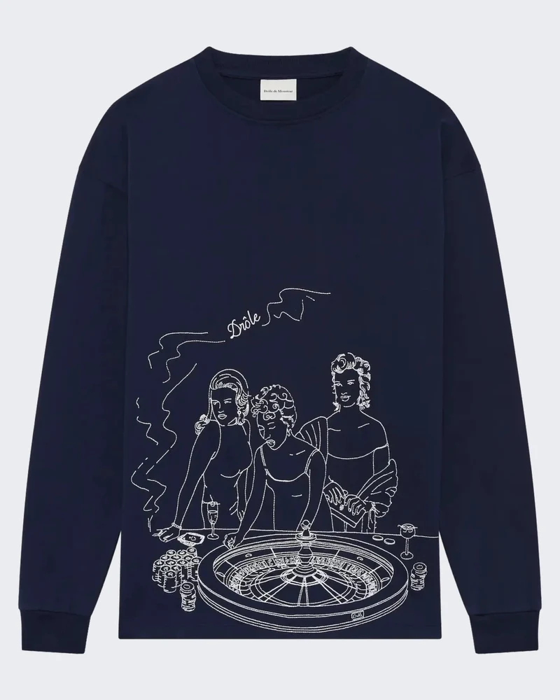 Heren Longsleeve t-shirt met casino print Blauw