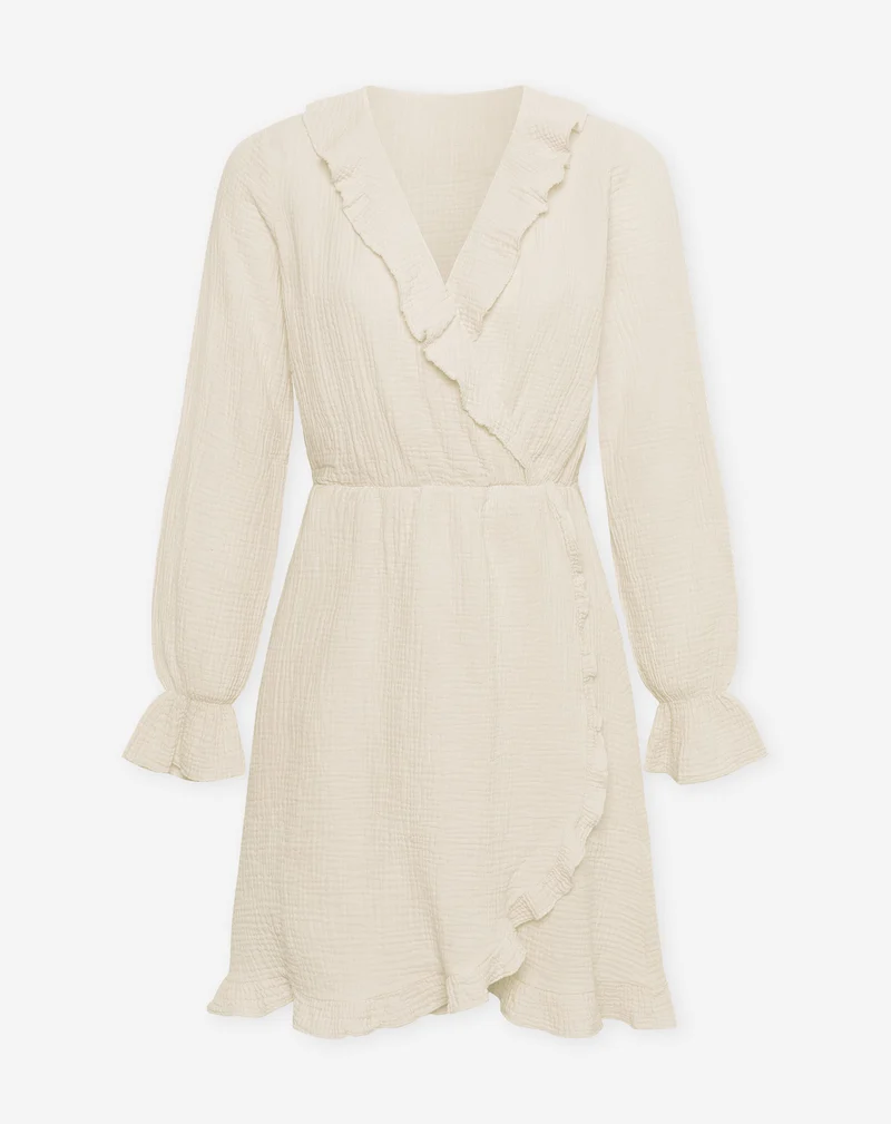 MOUSSELINE RUFFLE V-NECK WRAP DRESS ZAND