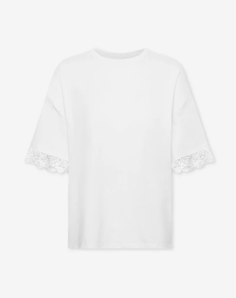 LACE SLEEVE OVERSIZED TEE CRÈME