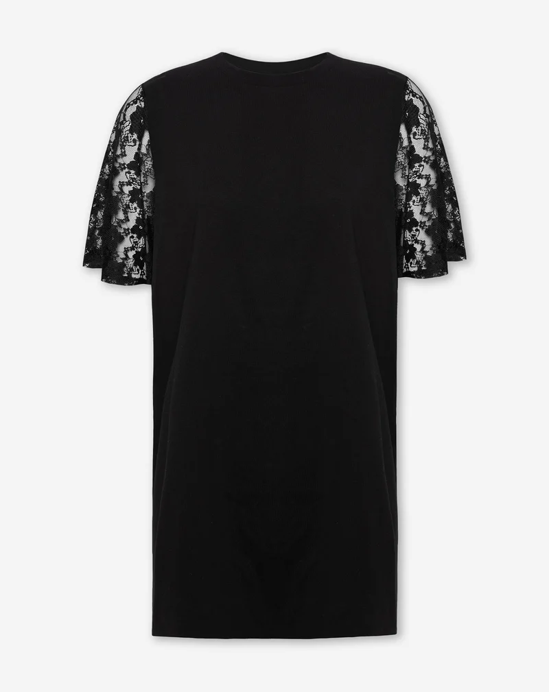 LACE BUTTERFLY SLEEVE TEE DRESS ZWART