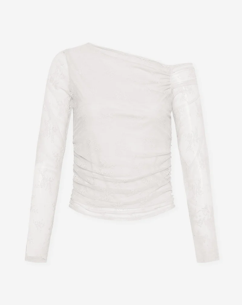 LACE OFF SHOULDER RUCHED TOP CRÈME
