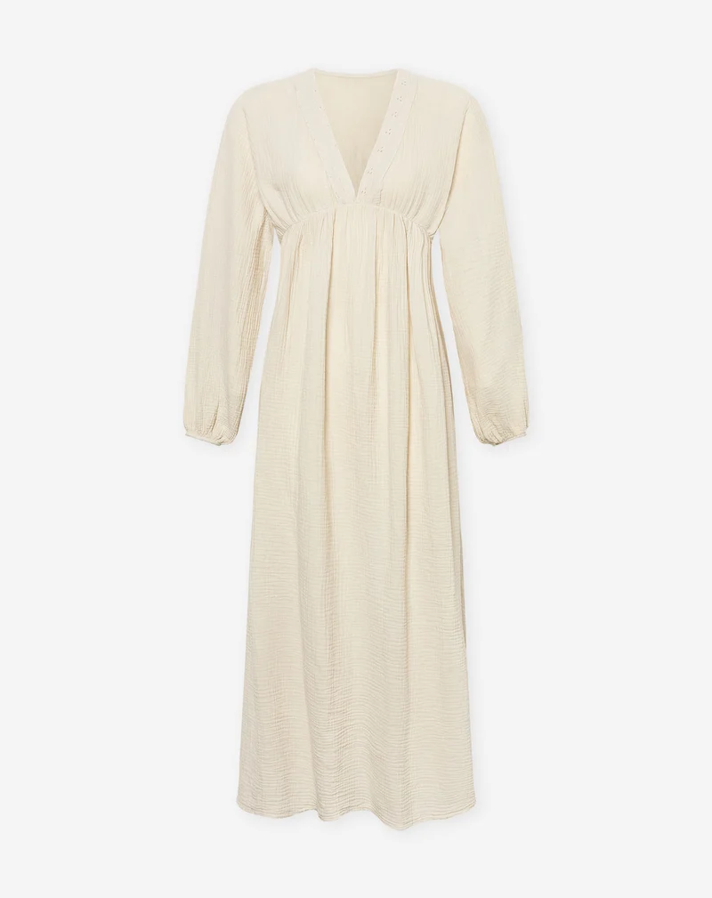 MOUSSELINE FLOWER TAPE MAXI DRESS ZAND