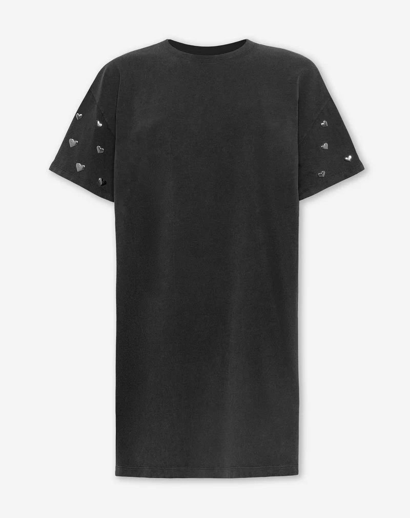 HEART STUD SLEEVE TEE DRESS ACID GRIJS
