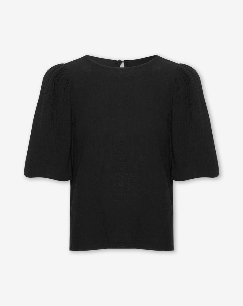 MOUSSELINE PUFF TOP ZWART