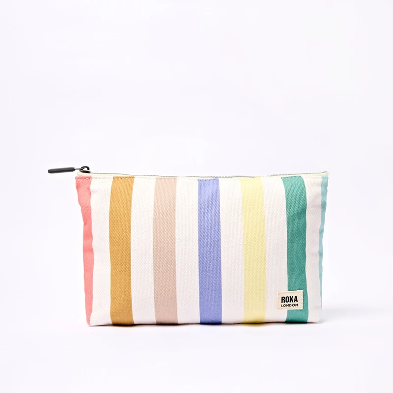 ROKA Maida Vale middelgrote katoenen canvas etui | Pastelkleurige meerkleurige strepen