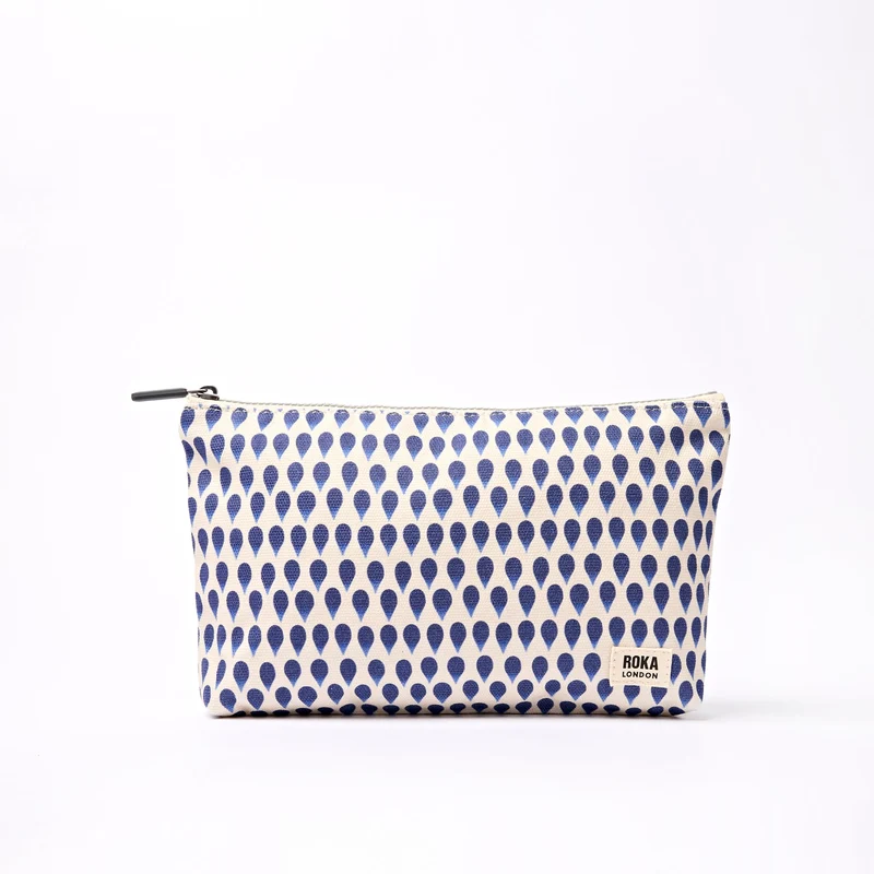 ROKA Maida Vale middelgrote katoenen canvas etui | Denim Rain Indigo