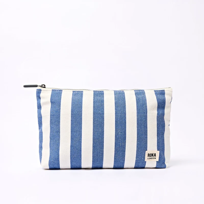 ROKA Maida Vale middelgrote katoenen canvas etui | Denim gestreept