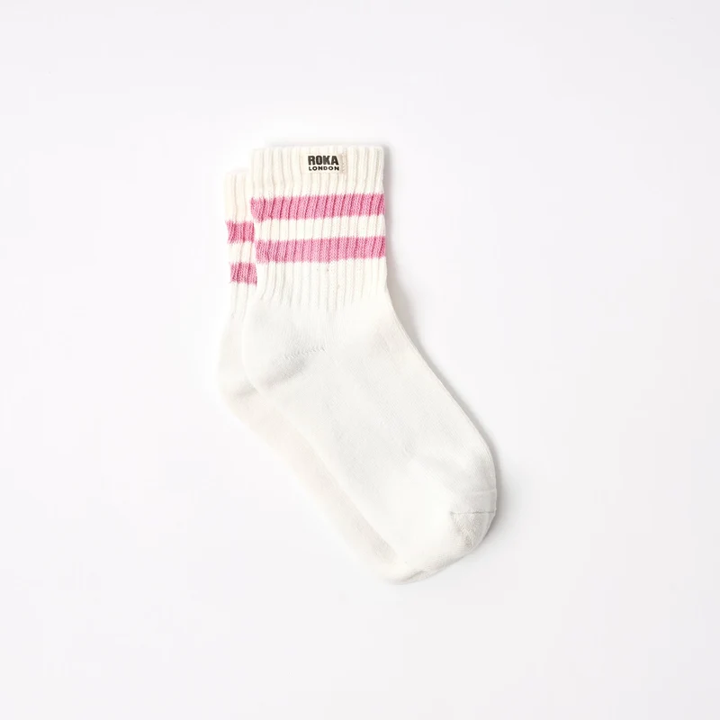 ROKA Windsor Stripe biologisch katoenen crew sokken | Roze Anjer
