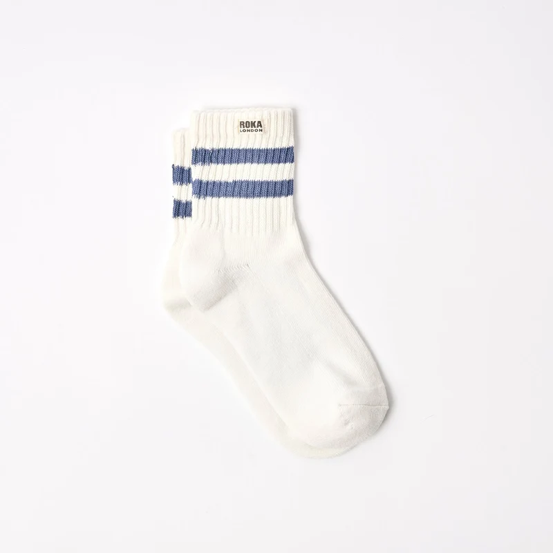 ROKA Windsor Stripe sokken van biologisch katoen | Kustblauw