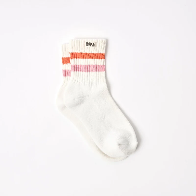 ROKA Windsor Stripe sokken van biologisch katoen | Mandarijn / Roze
