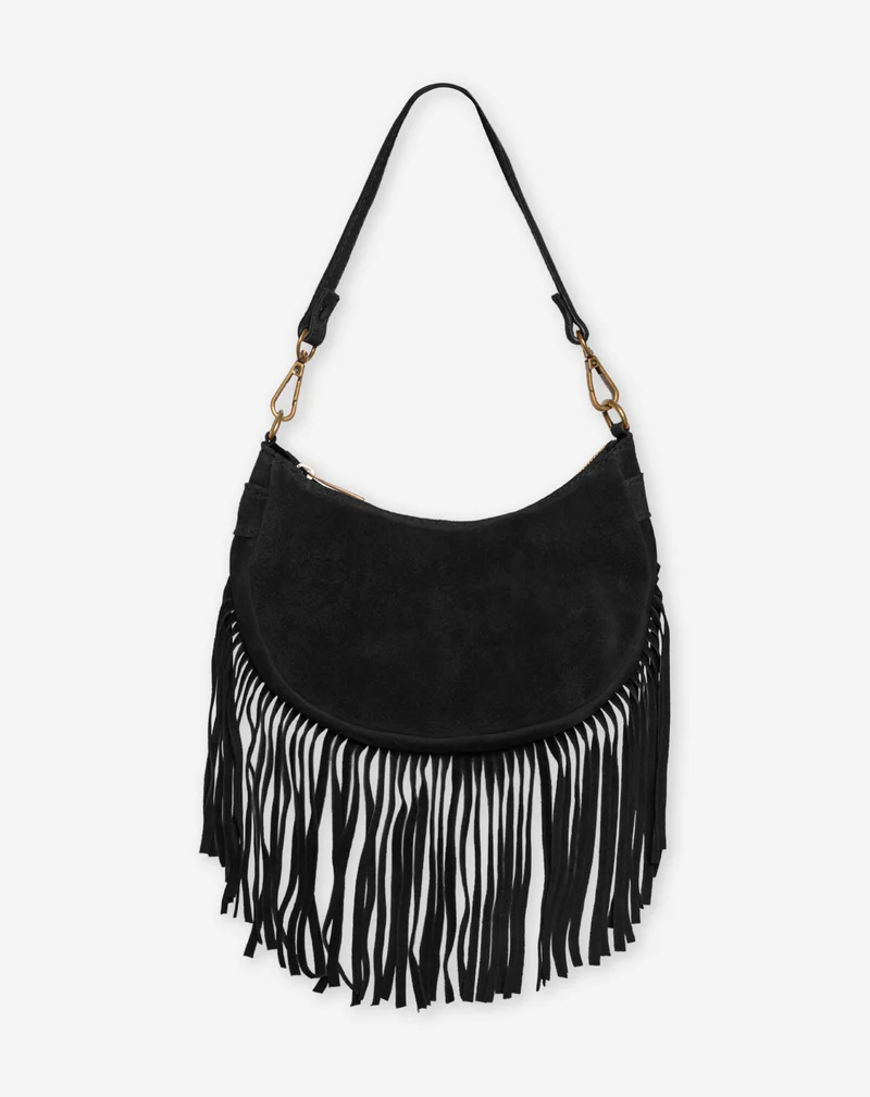 NAOMY FRINGE SUEDE BAG ZWART